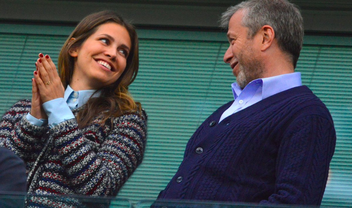 Chelsea's owner Abramovich and girlfriend Zhukova attend the Champions League semi-final second leg soccer match against Atletico Madrid at Stamford Bridge stadium in London