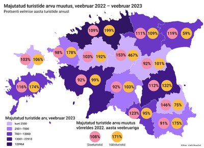 Statistikaameti andmed turistide arvukuse kohta veebruaris.