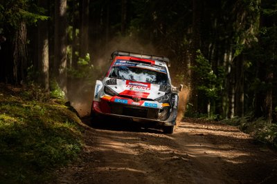 Maailmameister Kalle Rovanperä muinasjutumetsas teel Rally Estonia võidu poole.