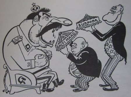INGLISE-AMEERIKA POLIITIKA: "Neela pealegi need alla, siis jätad ehk meie nahad terveks!". Gori karikatuur 1943.