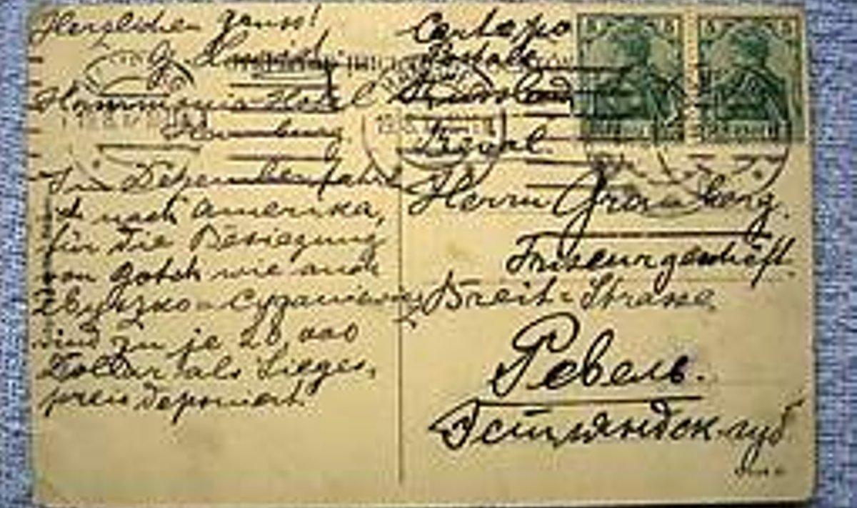 HARULDUS: Kuu aega tagasi päevavalgele tulnud postkaart, milles Georg Lurich teatab, et sõidab detsembris 1912 Ameerikasse võistlema. reprod