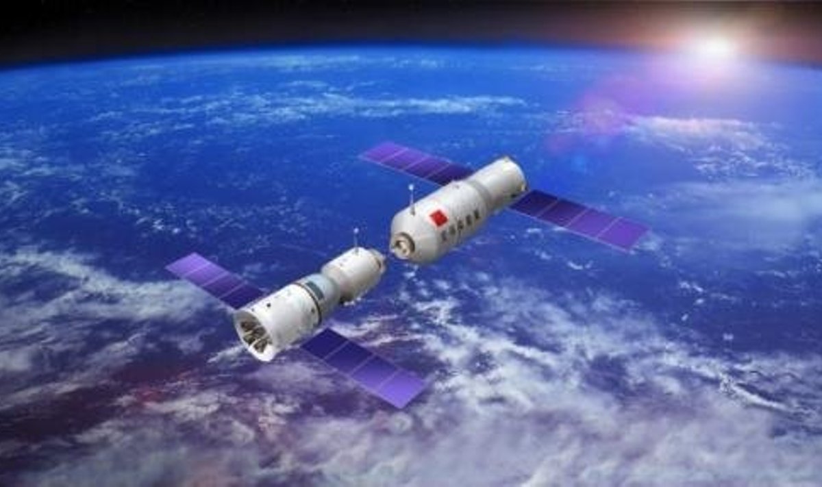 Tiangong 1 põkkumas kosmoselaevaga Shenzhou, kunstniku nägemuses