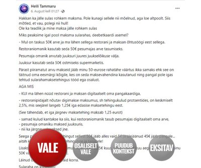 Kuvatõmmis Facebooki postitusest