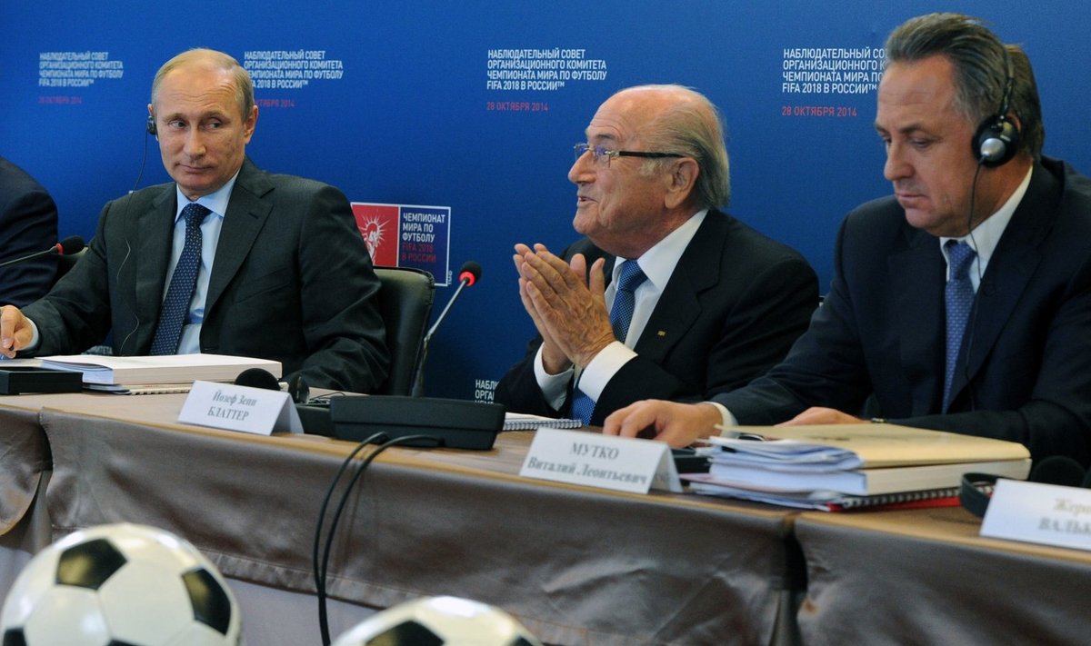 Vladimir Putin, Sepp Blatter ja Vitali Mutko