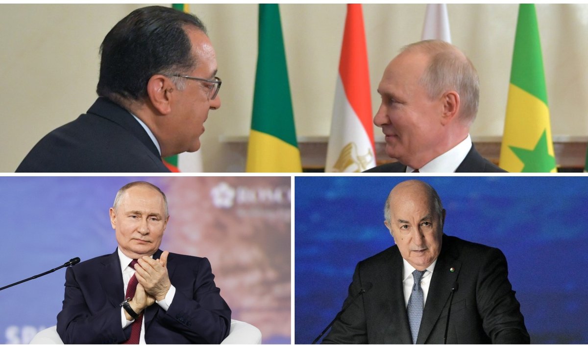 Putin koos Egiptuse peaminister Muşţafā Madbūlīga, all paremal Alžeeria president Abdelmadjid Tebboune
