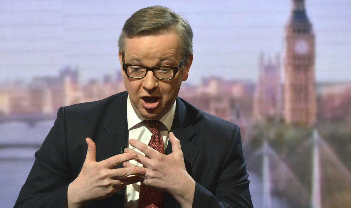 Britain's Education Secretary Gove speaks during a broadcast at the BBC studios in London