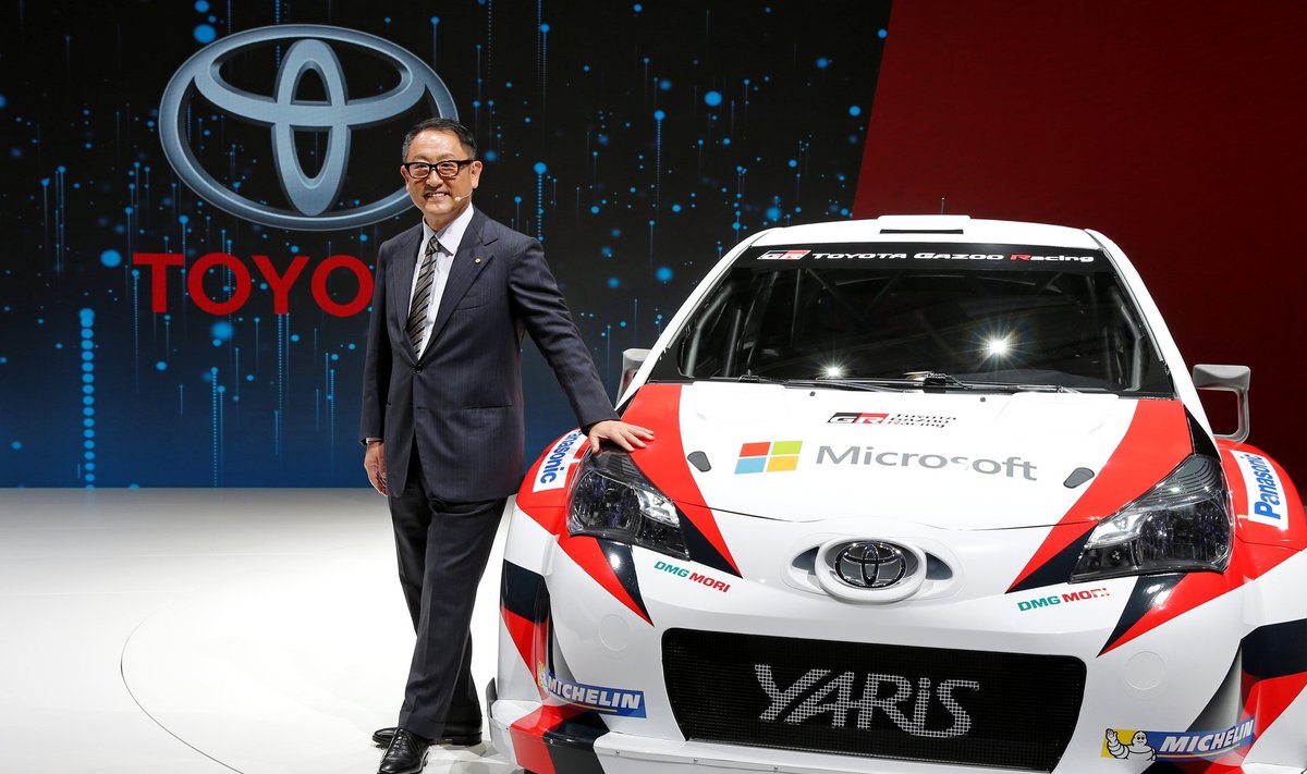 Akio Toyoda, President and CEO of Toyota Motor Corporation, poses after a news conference on media day at the Paris auto show, in Paris, France