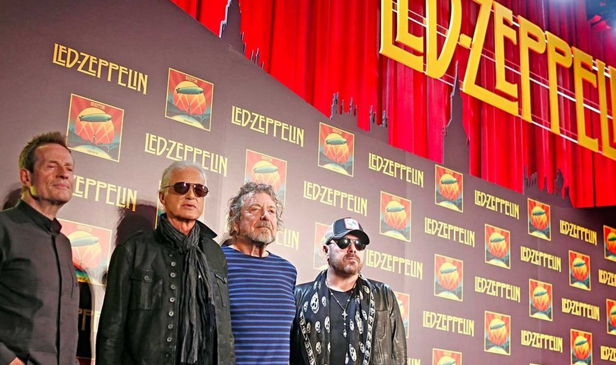 Zeppelin tõuseb taas: Bassimees John Paul Jones, kitarrist Jimmy Page, laulja Robert Plant ja trummar Jason Bonham “Celebration Day” pressikonverentsil New Yorgis.