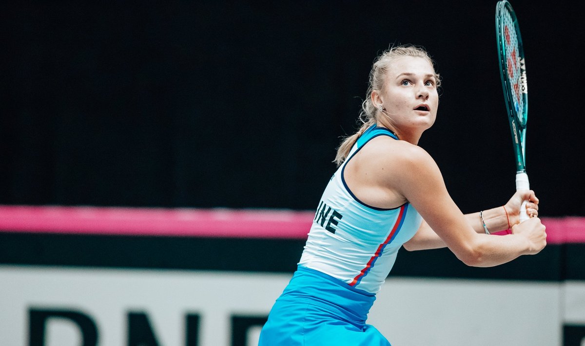Dajana Jastremska 2020. aasta veebruaris Tallinnas Tallinki tennisekeskuses Fed Cupi matšil.