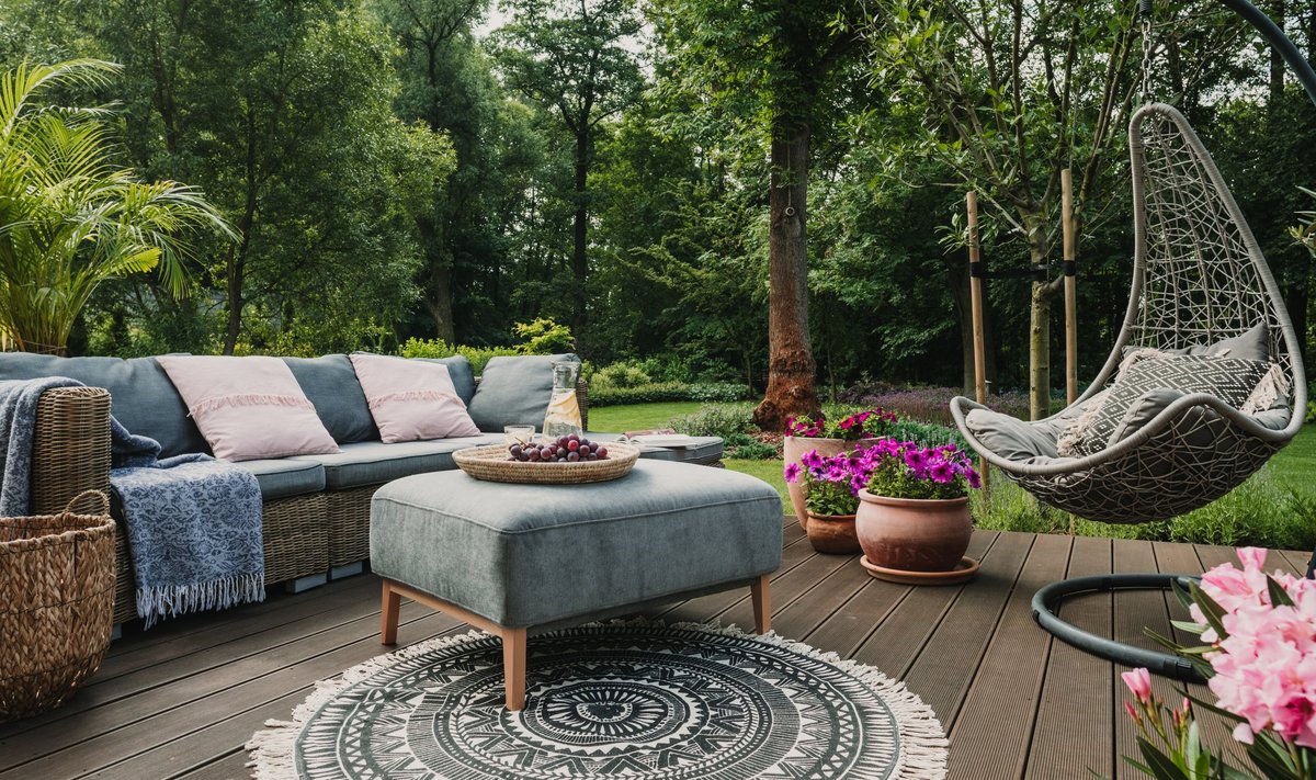 Garden,Patio,Decorated,With,Scandinavian,Wicker,Sofa,And,Coffee,Table