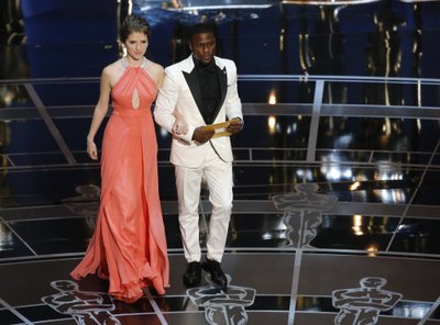Actors Kendrick and Hart present the Oscar for best animated short at the 87th Academy Awards in Hollywood