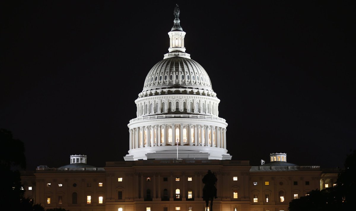 A view of the U.S. Capitol at night, on the eve of a potential federal government shutdown, in Washington