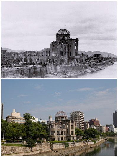 Vaade Hiroshimale 1945. aastal ja tänapäeval.