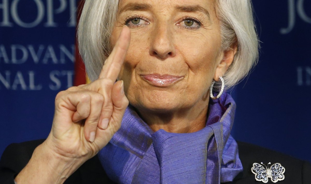 International Monetary Fund Managing Director Lagarde gestures as she speaks about global economy at the Johns Hopkins School of Advanced International Studies in Washington