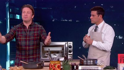 Jamie Oliver ( vasakult) ja Jimmy Kimmel Jimmy Kimmel Live shows.