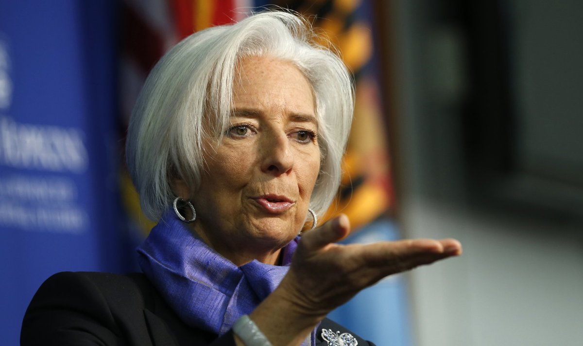 International Monetary Fund Managing Director Lagarde gestures as she speaks about the global economy at the Johns Hopkins School of Advanced International Studies in Washington