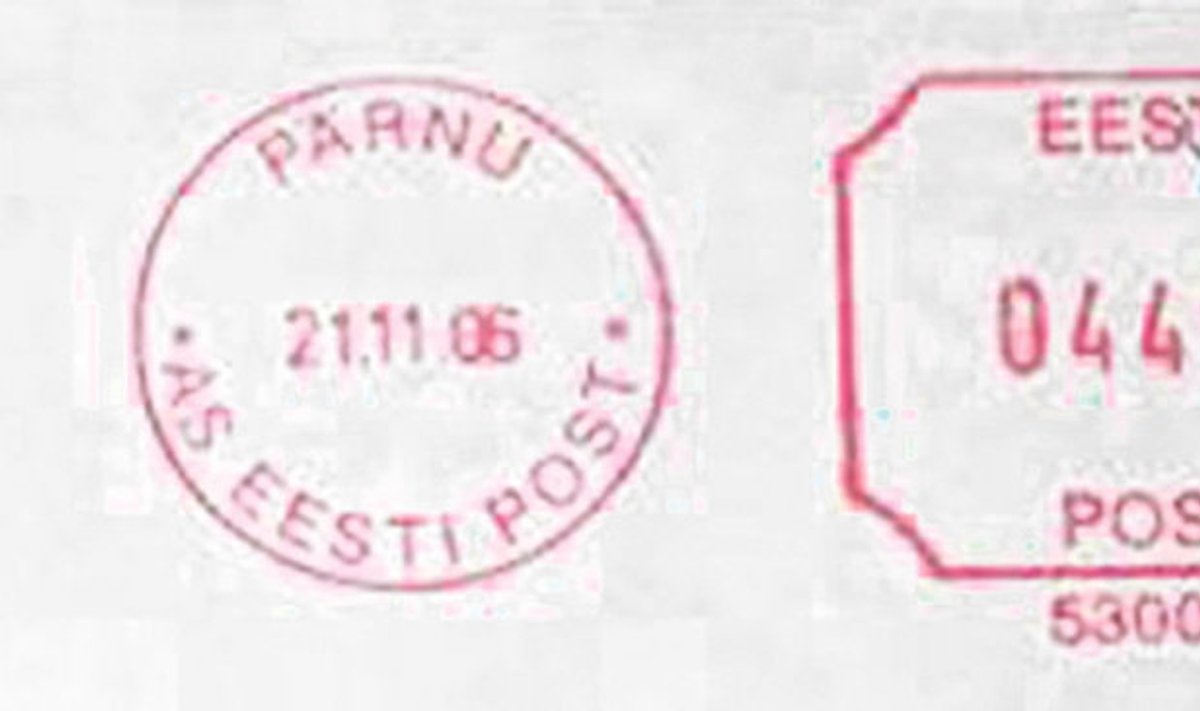 Vana templi mõistatus: kiri pandi Pärnus posti 2006. aasta 21. novembril,  jõudis aga Võrus adressaadini kaheksa aastat hiljem templiga, millel aastaarvu pole.