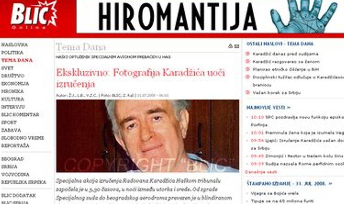 Serbia ajaleht Blic avaldas foto maha aetud habemega Radovan Karadži&#263;ist.