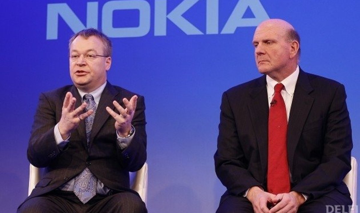 Nokia juht Stephen Elop ja Microsofti pealik Steve Ballmer. Foto Alastair Grant, AP