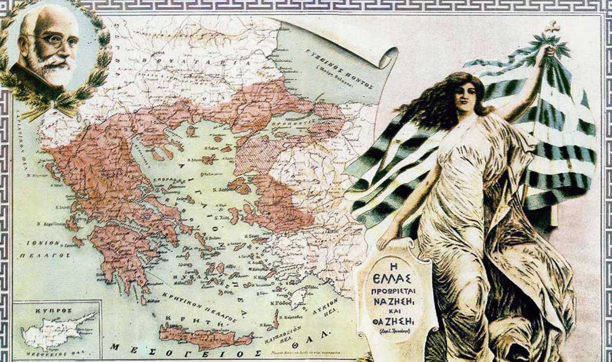 Sellisena nägi Kreeka end 1920. aastal. Ülanurgas Eleftherios Venizelos. 