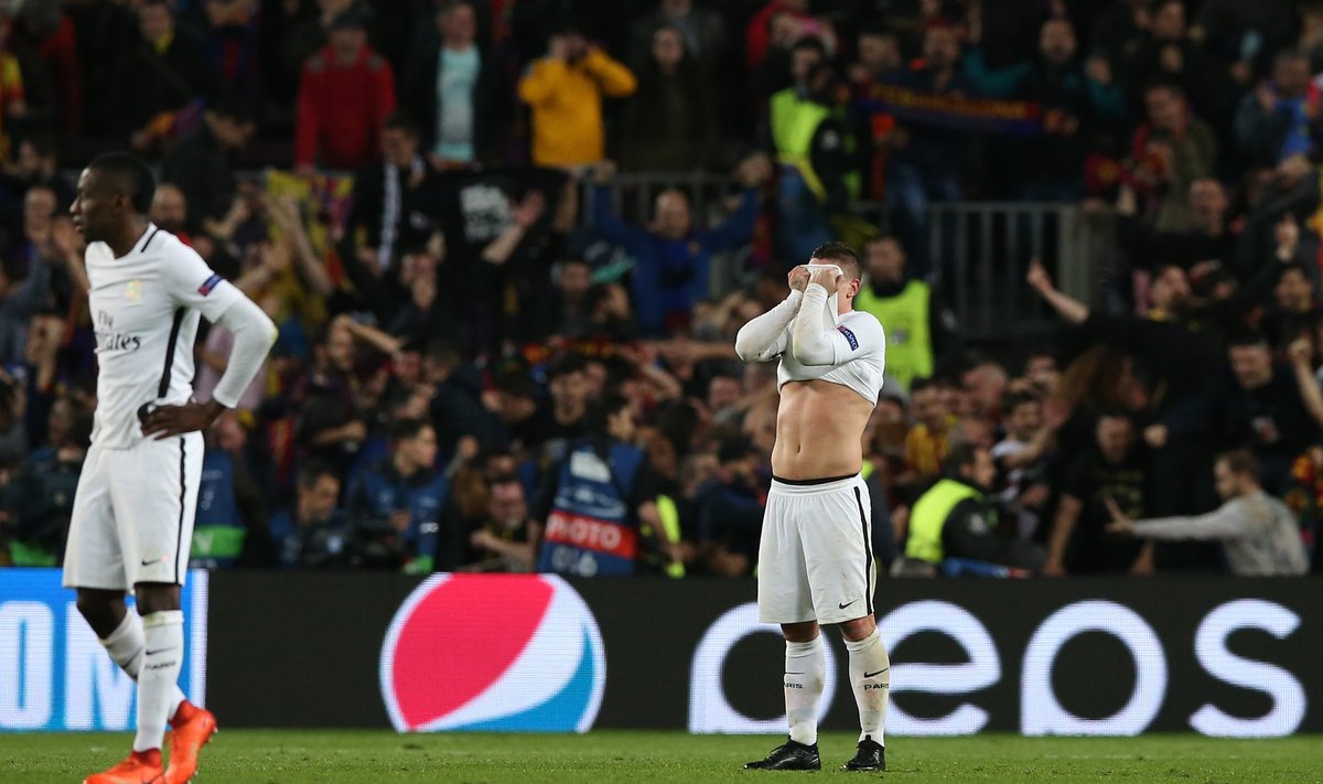 Paris Saint-Germain's Marco Verratti looks dejected after the game