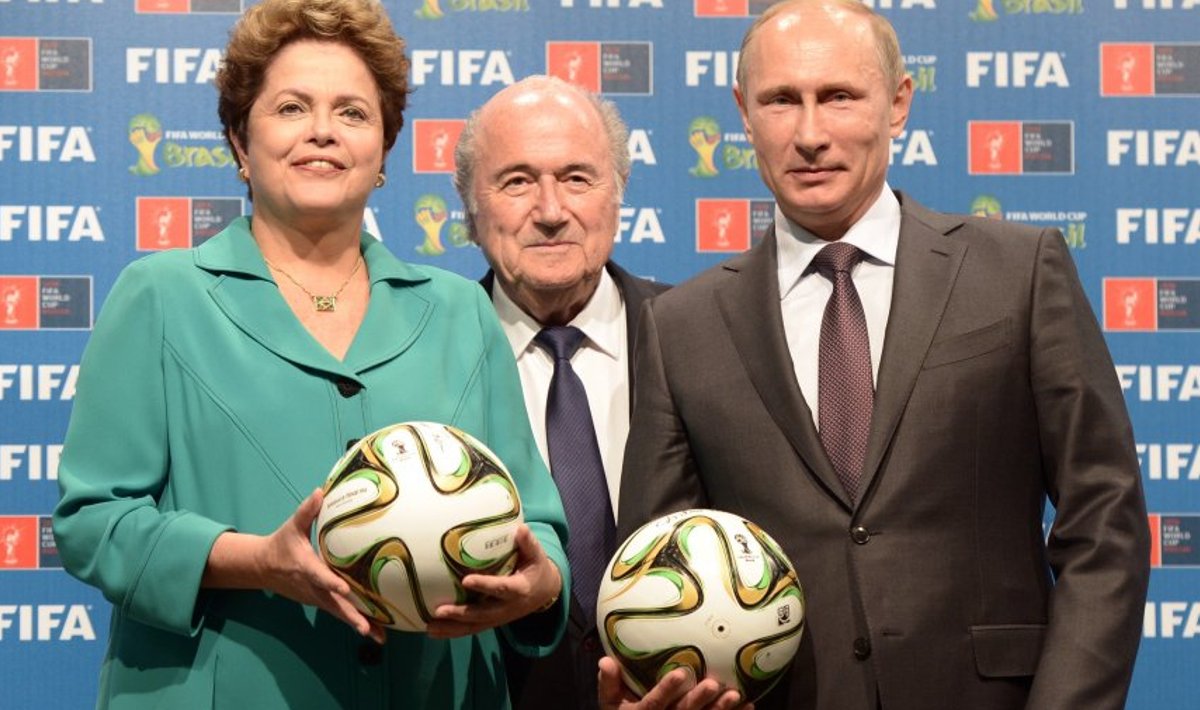 Brasiilia president Dilma Rousseff, FIFA president Sepp Blatter ja Venemaa president Vladimir Putin.