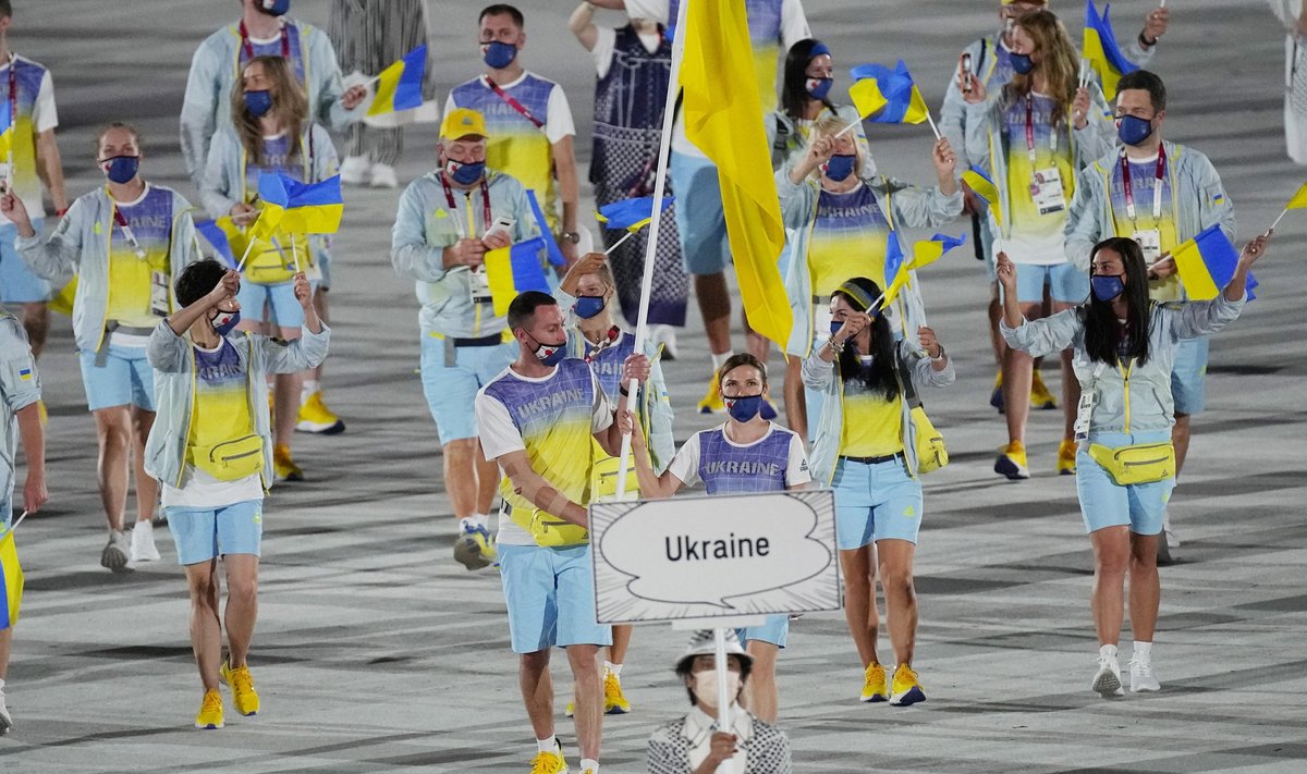 Ukraina delegatsioon 2021. aasta Tokyo olümpia avamisel.
