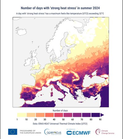 Lõuna-Euroopa koges sel suvel rekordiliselt palju tugeva kuumastressi päevi, mil temperatuur ulatus üle +32 kraadi.