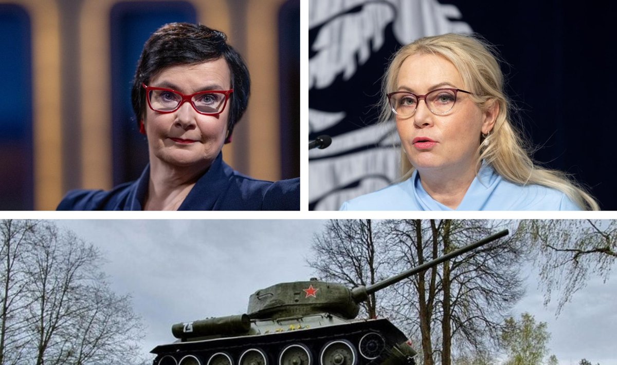 Vasakul Katri Raik, paremal Riina Solman. All on viimastel kuudel kõneainet pakkunud tankimonument "T-34".
