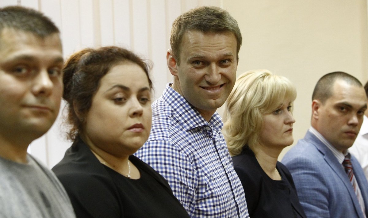 Russian protest leader Alexei Navalny attends a court hearing trial in Kirov