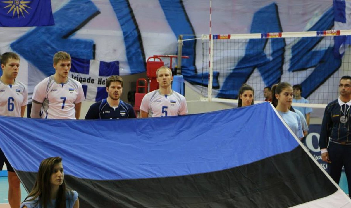 Eesti võrkpallikoondis eile enne mängu Kreekaga.