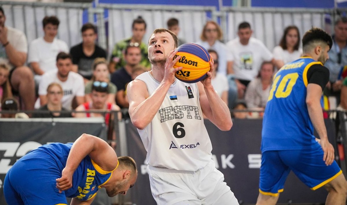 Eesti 3x3 koondislane Oliver Metsalu mängus Rumeenia vastu.
