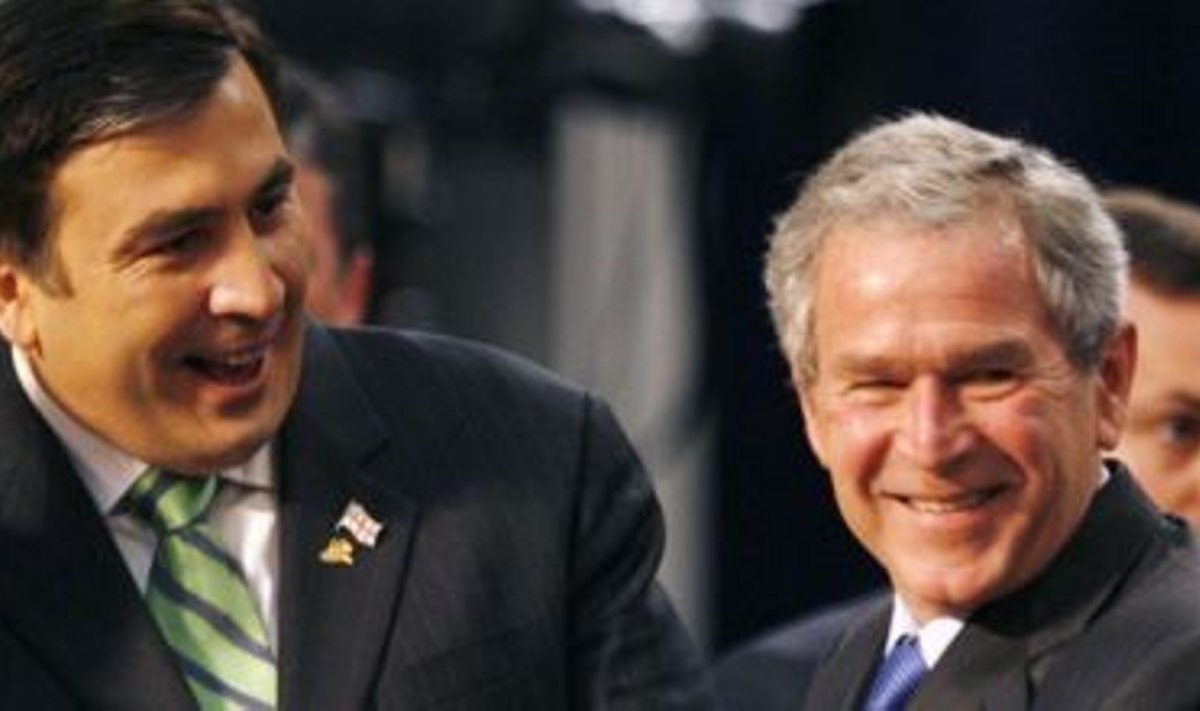 Mihheil Saakašvili ja George W. Bush NATO tippkohtumisel Bukarestis