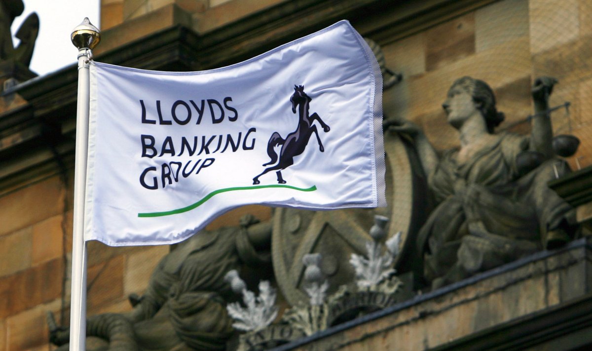 File picture shows a Lloyds Banking Group flag flying over their Scotland headquarters in Edinburgh, Scotland