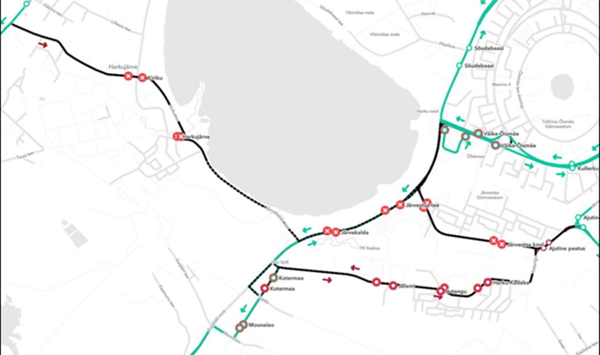 Общая схема реорганизации автобусных маршрутов (❌обозначает временно закрытые остановки,⭕ обозначает временные остановки): 