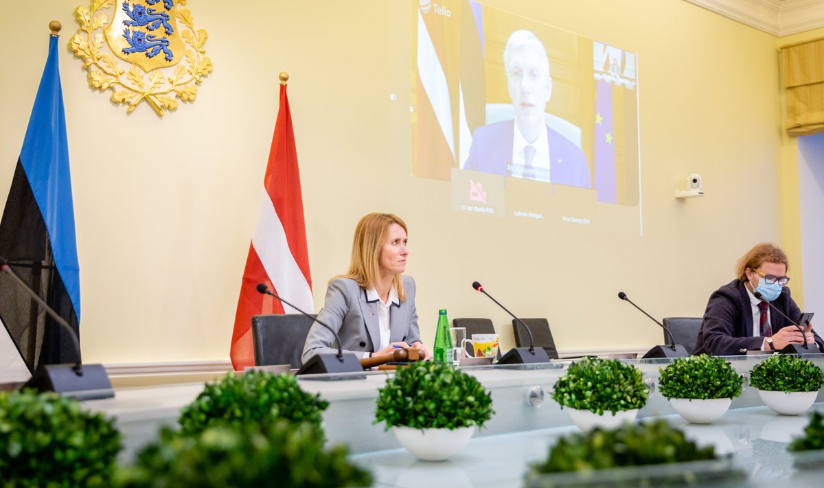 Peaminister Kaja Kallas räägib Läti valitsusjuhi Krišjānis Kariņšiga 