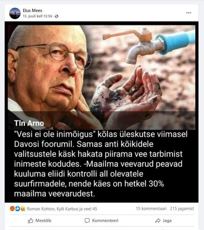 Ei, WEF ei ole soovitanud valitsustel piirata joogivee tarbimist.
