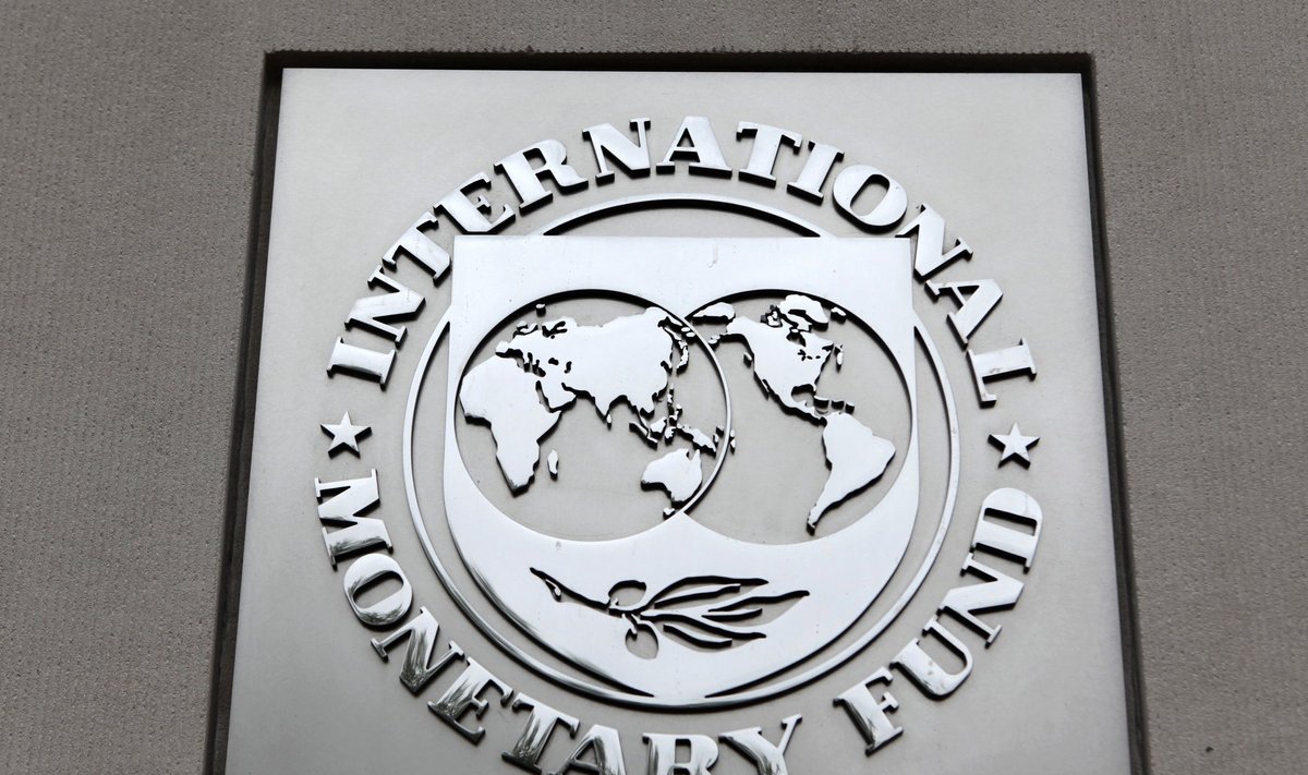 The International Monetary Fund (IMF) logo is seen at the IMF headquarters building during the 2013 Spring Meeting of the International Monetary Fund and World Bank in Washington
