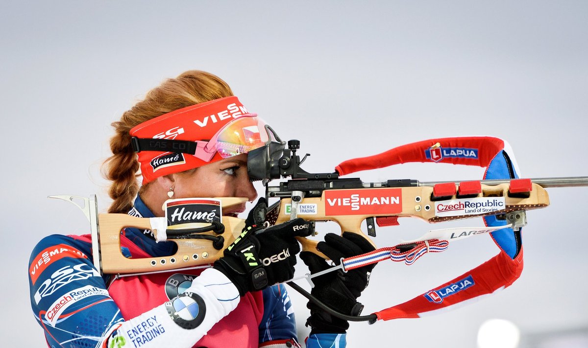 Koukalova of Czech Republic in action during the women's 10km pursuit during the Biathlon World Cup in Ostersund