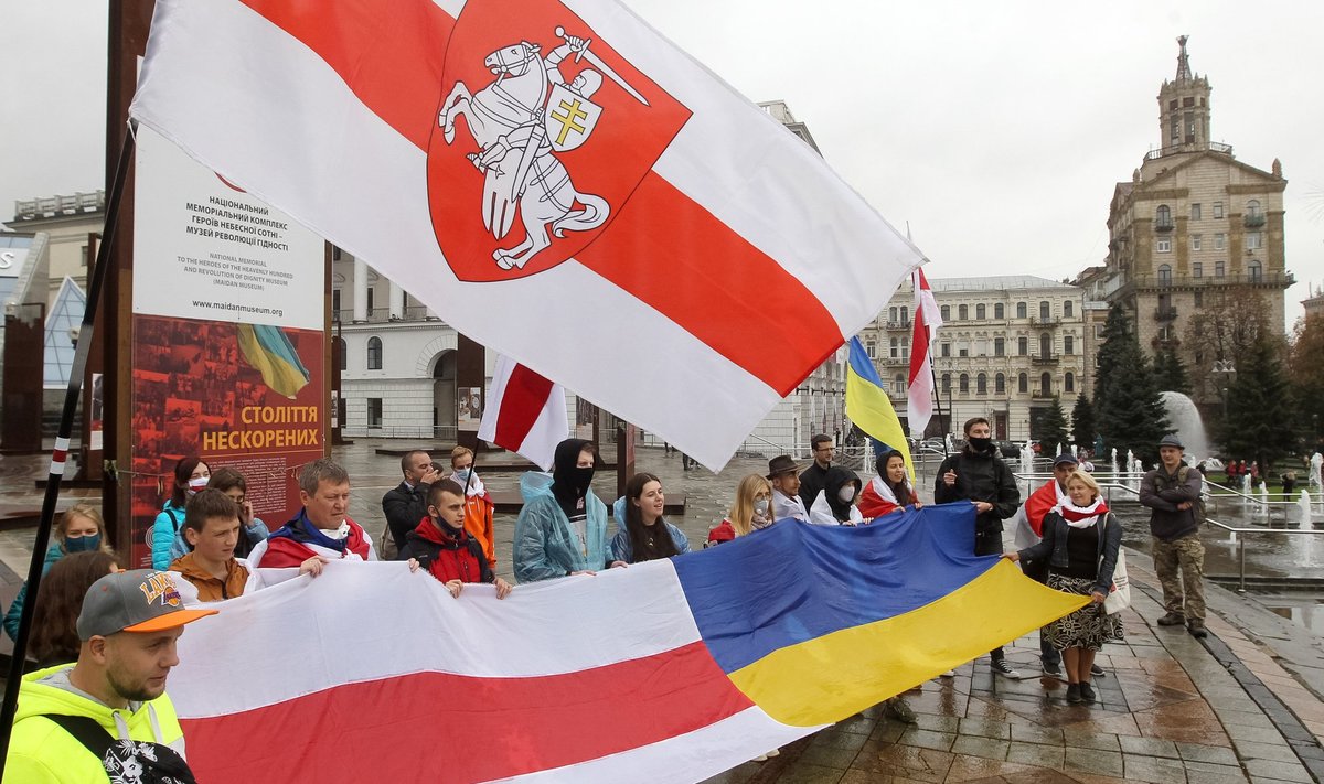 Belarusian citizens protest in Kiev, Ukraine.- 27 Sep 2020