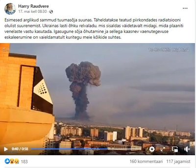 Facebookis levib info, et Ukrainas pommitati relvaladu, mille tagajärjel tõusis radioaktiivsuse tase piirkonnas märkimisväärselt.