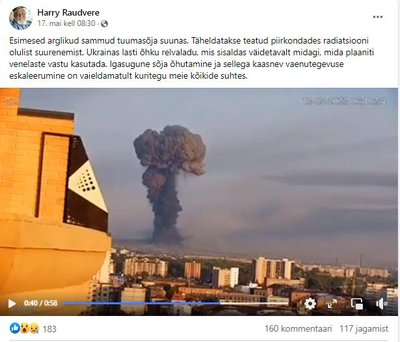 Facebookis levib info, et Ukrainas pommitati relvaladu, mille tagajärjel tõusis radioaktiivsuse tase piirkonnas märkimisväärselt.
