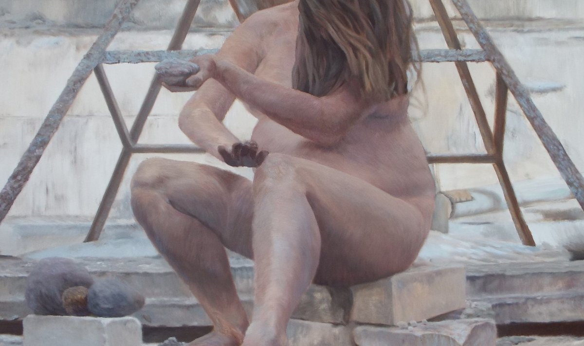 Tanel Tolsting, “Linavabrik, Spaiss”. Õli, vineer, 100 × 111 cm, 2016.
