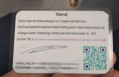 Maskivastane aktivist Daniel Rüütmann võib oma "tõendi" taskuses jätta. Sellega pole midagi peale hakata.