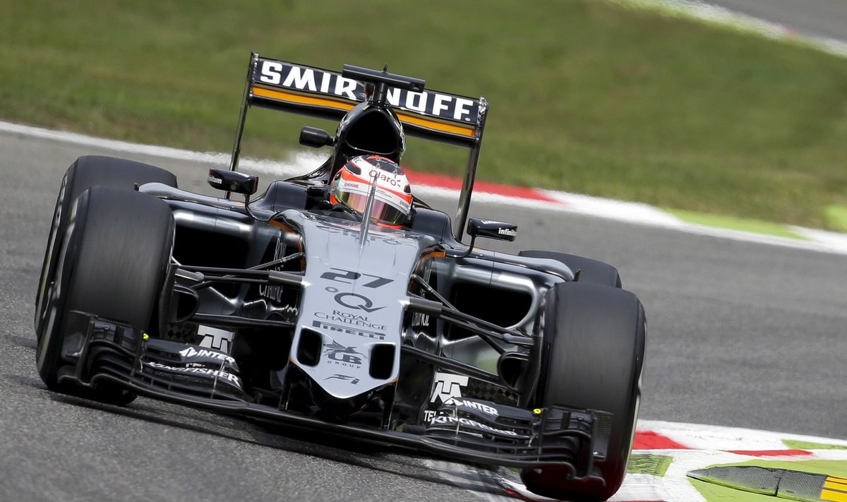Force India Formula One driver Hulkemberg of Germany takes a corner during the second free practice session for the Italian F1 Grand Prix in Monza