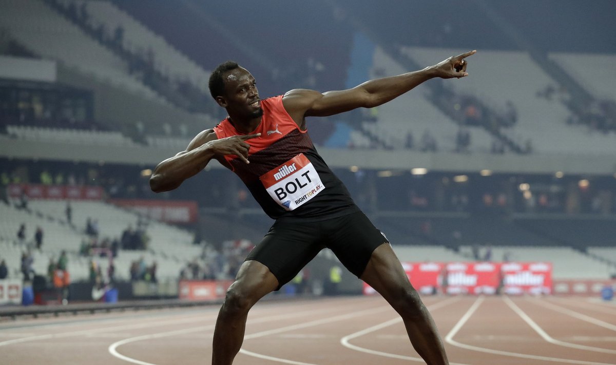 Usain Bolt Londonis Teemantliiga etapi võidu järel