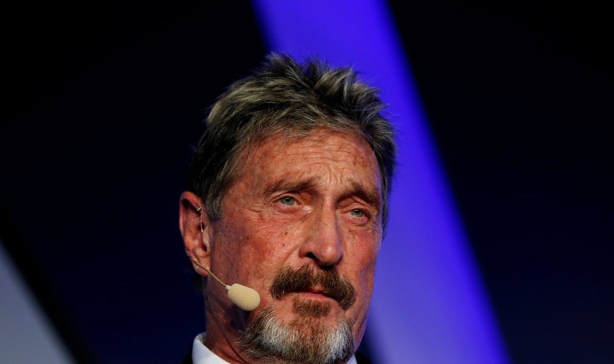 FILE PHOTO: John McAfee, co-founder of McAfee Crypto Team and CEO of Luxcore and founder of McAfee Antivirus, speaks at the Malta Blockchain Summit in St Julian's