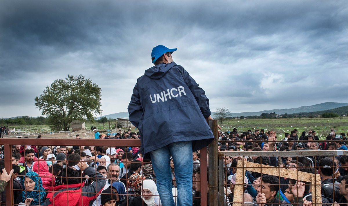PIIRID: ÜRO Pagulasameti esindaja kõneleb Makedoonia-Kreeka piiril ootavate pagulastega.