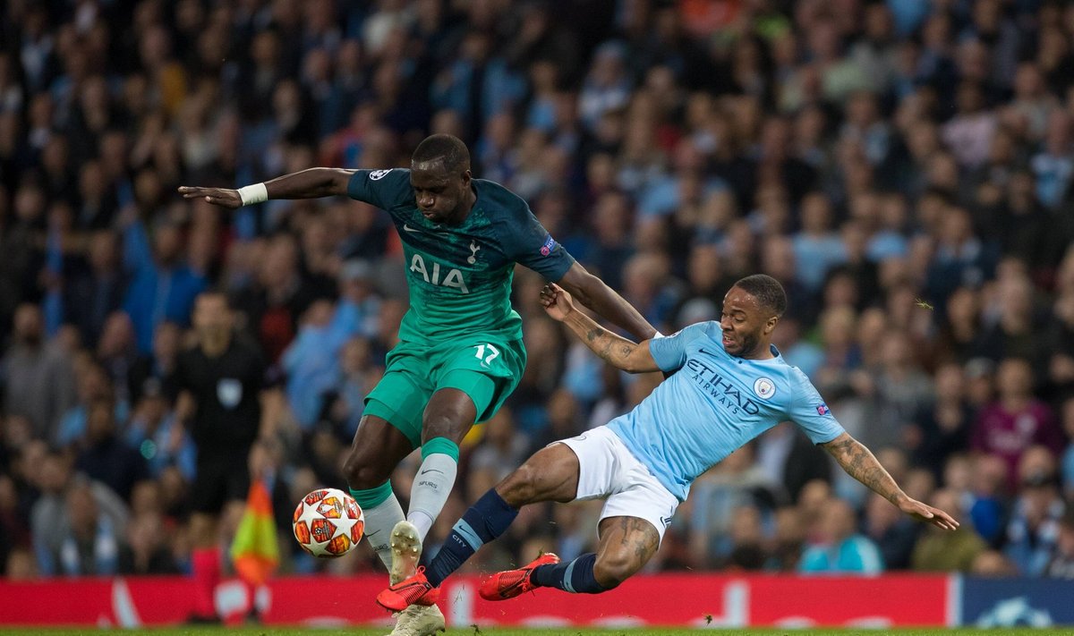 Moussa Sissoko of Spurs & Raheem Sterling of Man City during the UEFA Champions League QF 2nd leg m