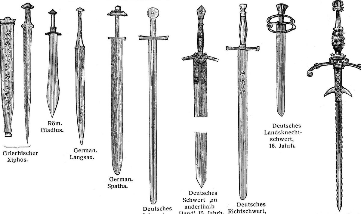 Eri tüüpi mõõgad - paremal esimene nn Saksa kahekäemõõk, paremalt teine katzbalger